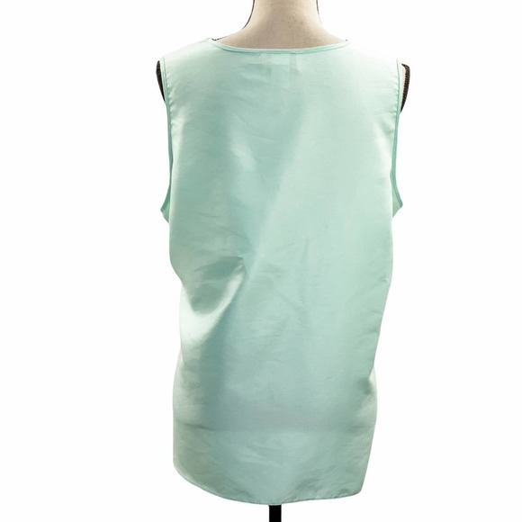 MAGGIE Sweet Turquoise Blue Sleeveless Embroidered Silky Blouse Large - Picture 2 of 11